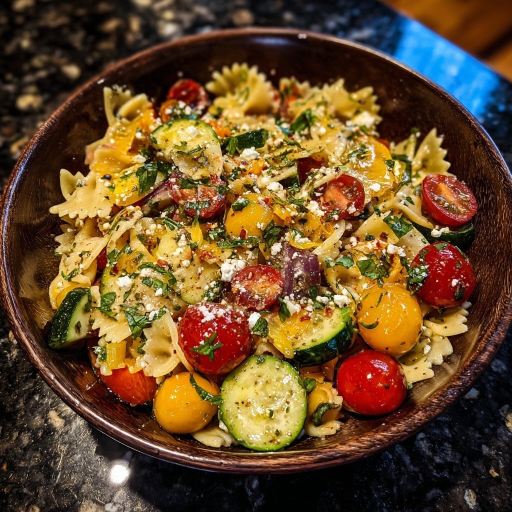 Mediterraner Nudelsalat Mit Zitronen Dressing