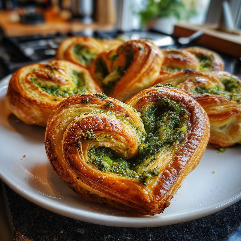 Blätterteig-Herzen mit Pesto