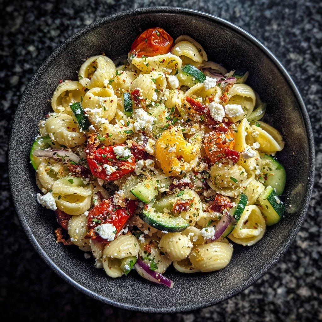 Mediterraner Nudelsalat Mit Feta Und Gurke