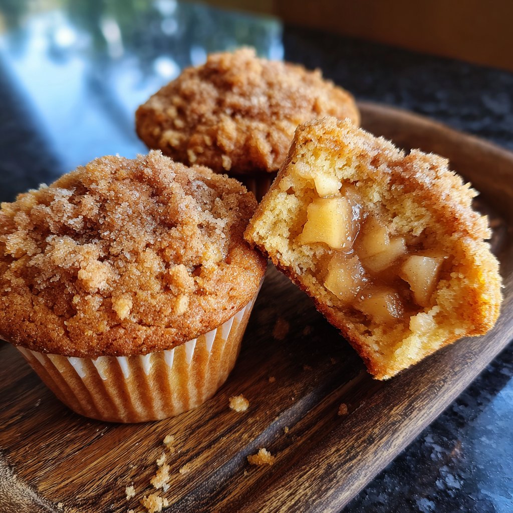 Muffins mit Apfelstücken und Zimtkruste