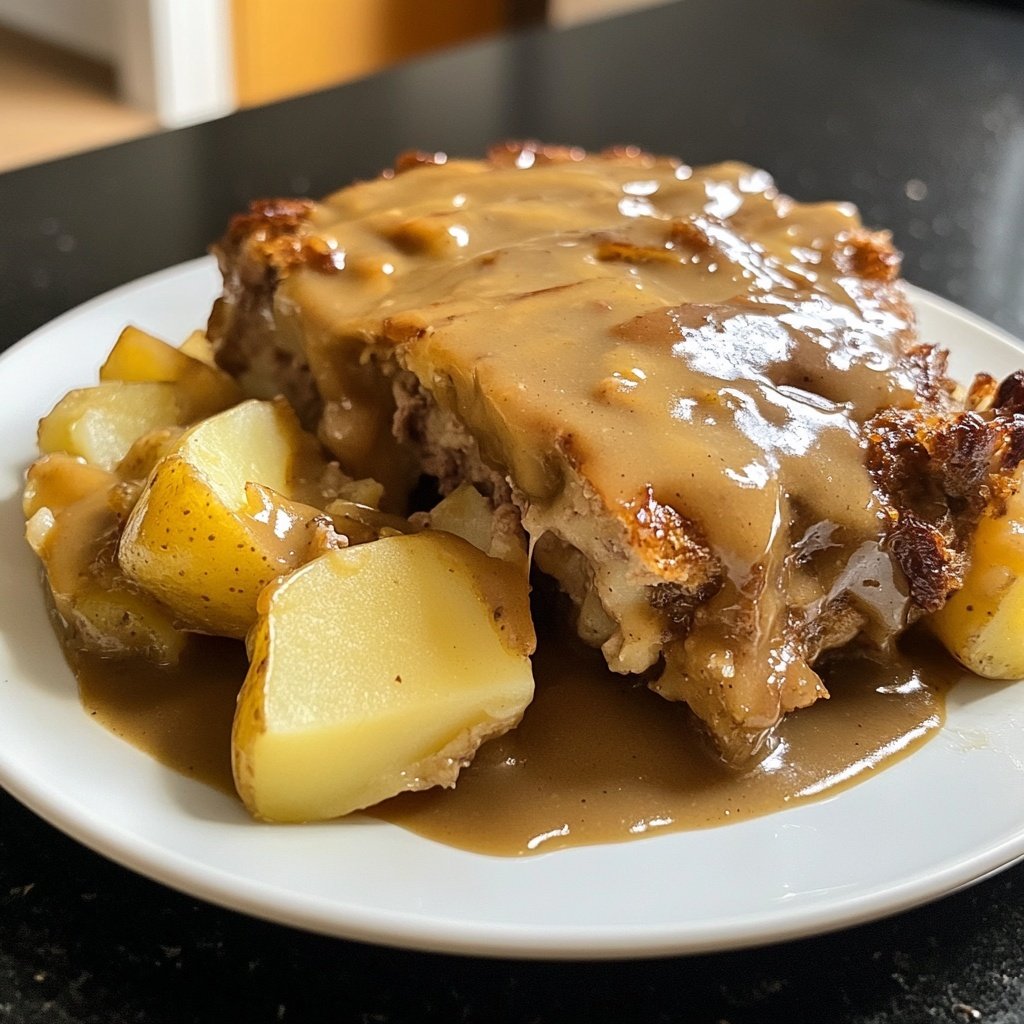 Hackbraten mit Kartoffeln in Sahne